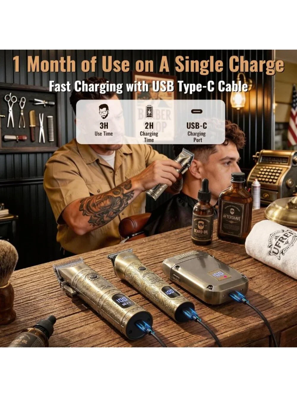 3-in-1 Hair Clippers & Beard Trimmer Kit | Cordless, Fast Charging, LED Display